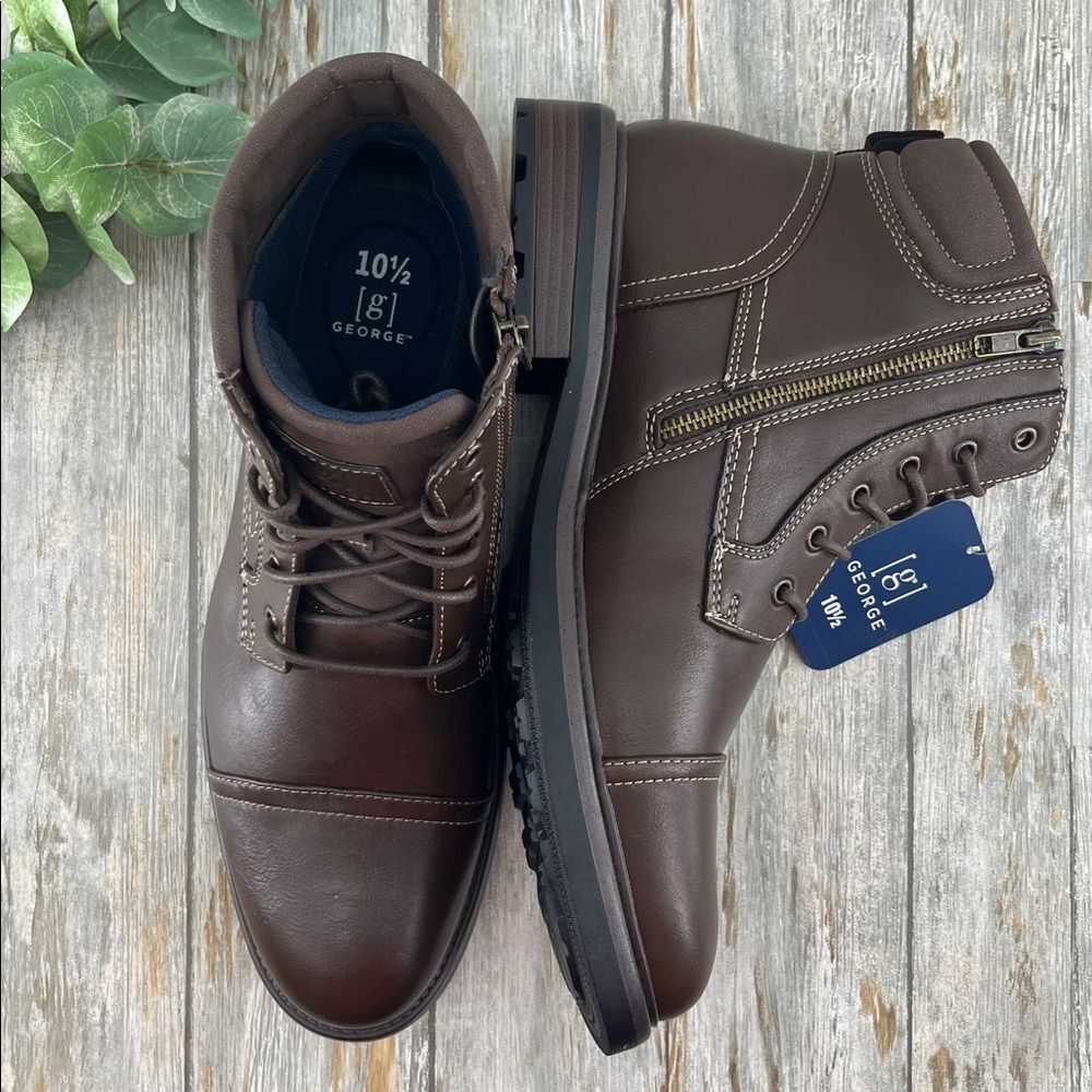 Men's Brown Lace Up Boots Shoes Size 10.5 - Picture 2 of 6